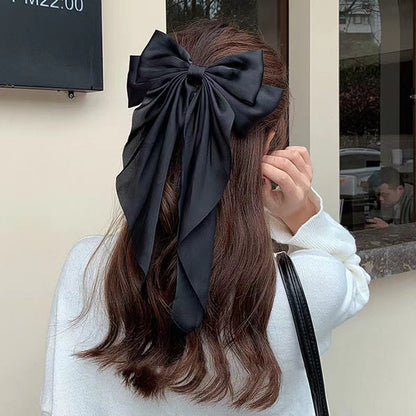 Women Large Bow Hairpin Summer Chiffon Big Bowknot Stain Bow Barrettes Women Solid Color Ponytail Clip Hair Accessories